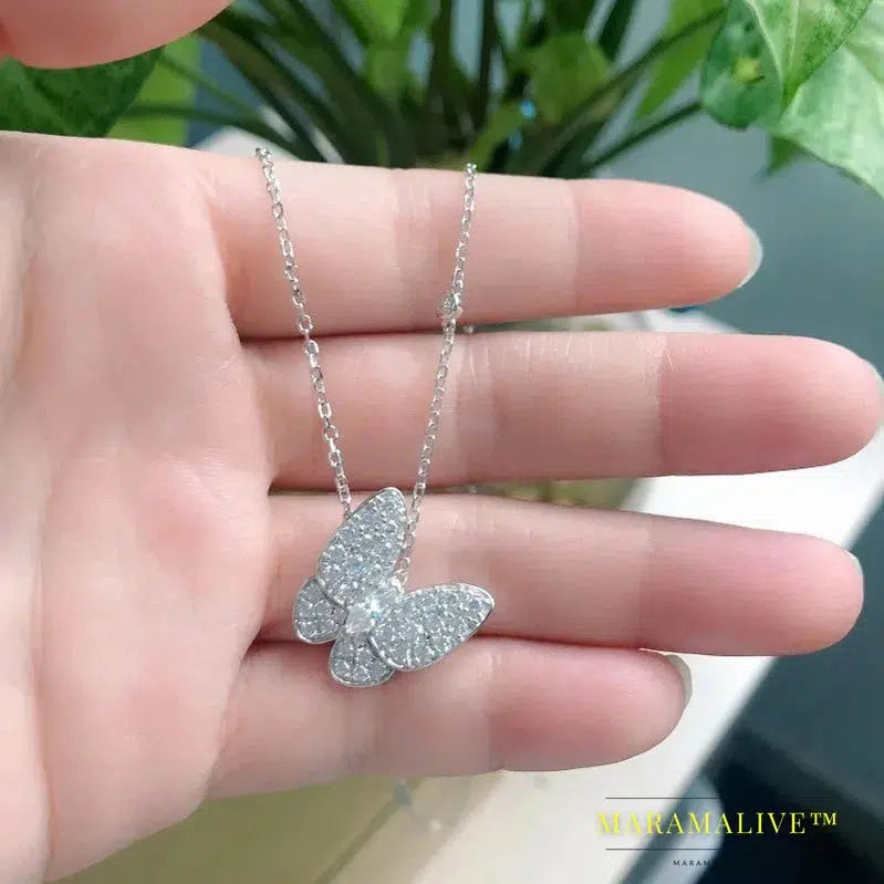 Follow Cloud Butterfly Moissanite Necklace Pendant 18K White Gold Plated 925 Sterling Silver for Women Wedding Party Jewelry