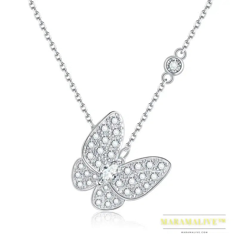 Follow Cloud Butterfly Moissanite Necklace Pendant 18K White Gold Plated 925 Sterling Silver for Women Wedding Party Jewelry