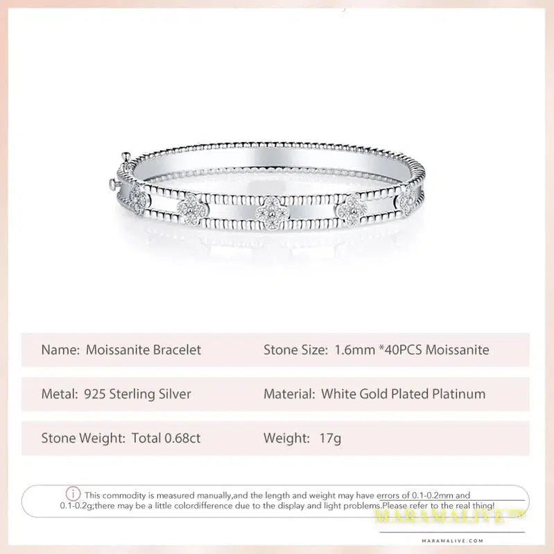 Follow Cloud Total 0.68ct 40PCS 1.6mm Moissanite Bracelets Lab Diamond Bangle 925 Sterling Silver 17cm for Women Fine Jewelry