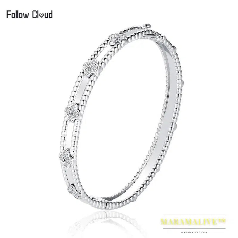 Follow Cloud Total 0.68ct 40PCS 1.6mm Moissanite Bracelets Lab Diamond Bangle 925 Sterling Silver 17cm for Women Fine Jewelry