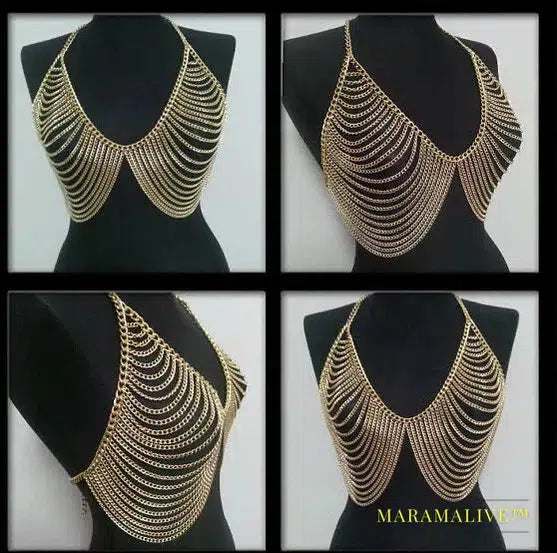 Free Shipping Fashion Women Gold Body Chains Jewelry Unique Design Sexy Bra Chains Jewelry 3 Colors