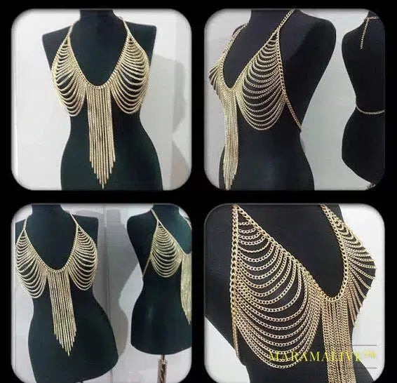 Free Shipping Fashion Women Gold Body Chains Jewelry Unique Design Sexy Bra Chains Jewelry 3 Colors