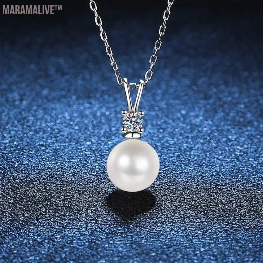 Freshwater Pearl 0.1ct Moissanite S925 Sterling Silver Exquisite Pendant Necklace Women's Jewelry жемчуг натуральный