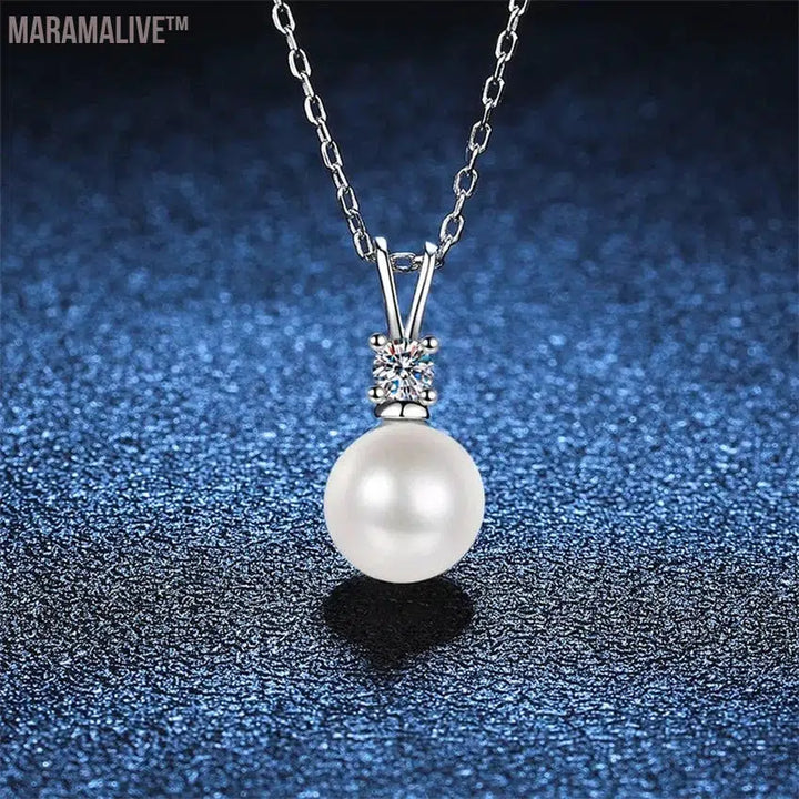 Freshwater Pearl 0.1ct Moissanite S925 Sterling Silver Exquisite Pendant Necklace Women's Jewelry жемчуг натуральный