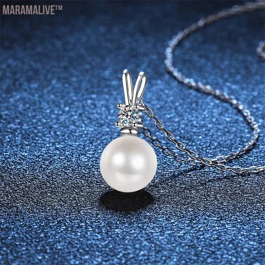 Freshwater Pearl 0.1ct Moissanite S925 Sterling Silver Exquisite Pendant Necklace Women's Jewelry жемчуг натуральный