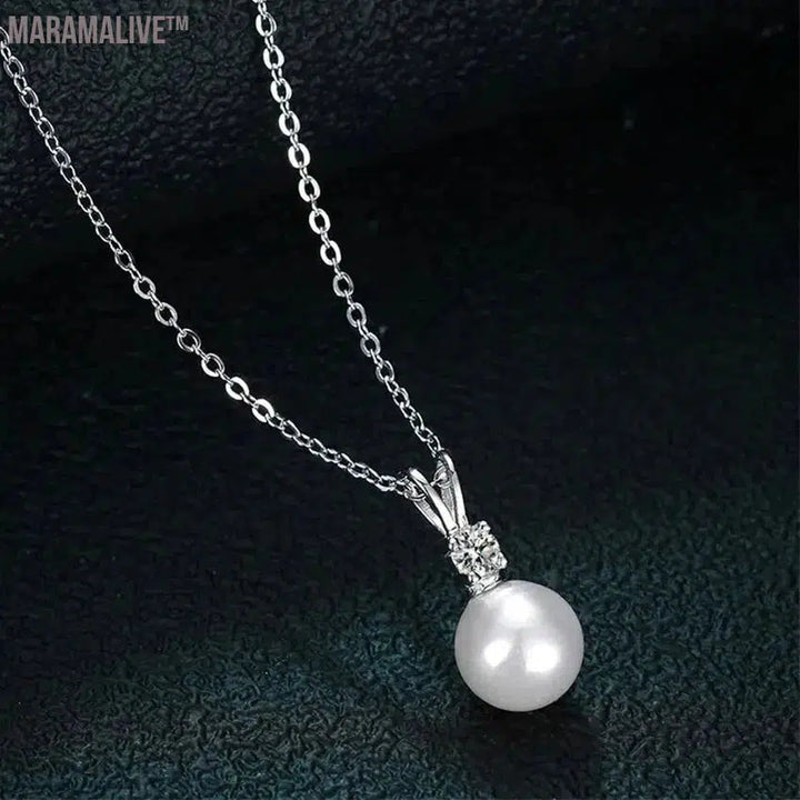 Freshwater Pearl 0.1ct Moissanite S925 Sterling Silver Exquisite Pendant Necklace Women's Jewelry жемчуг натуральный