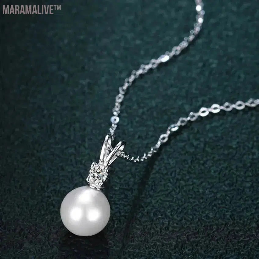 Freshwater Pearl 0.1ct Moissanite S925 Sterling Silver Exquisite Pendant Necklace Women's Jewelry жемчуг натуральный