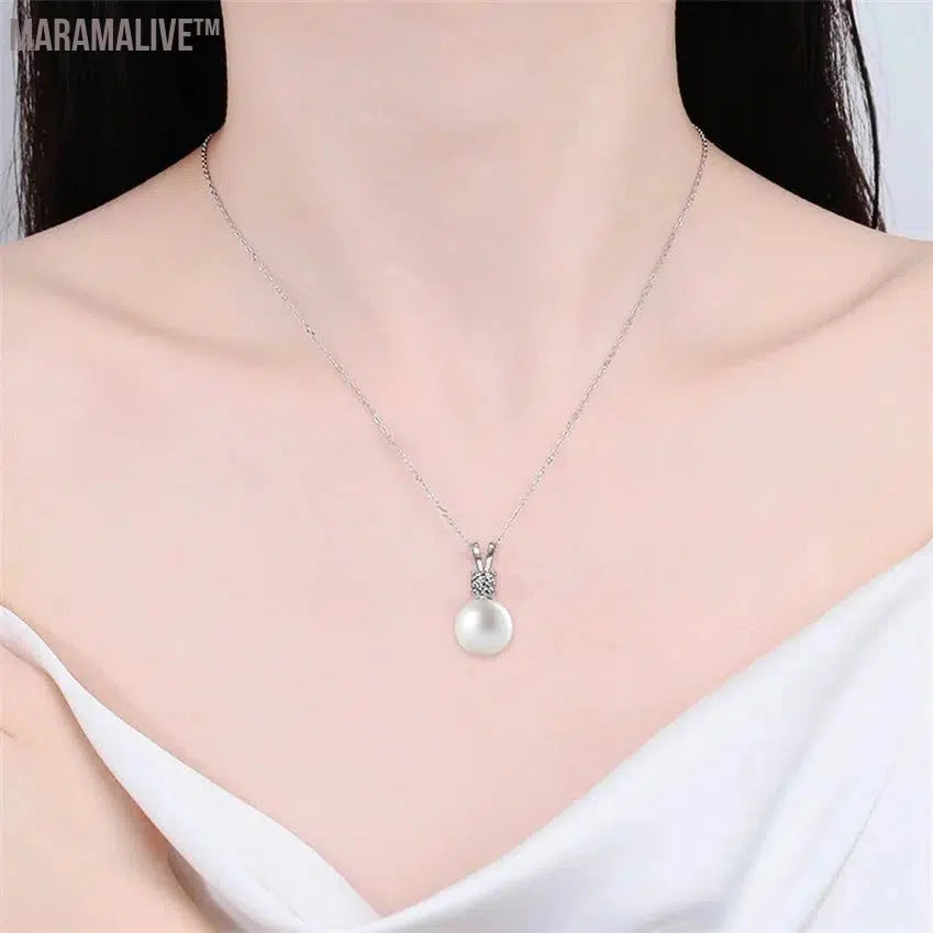 Freshwater Pearl 0.1ct Moissanite S925 Sterling Silver Exquisite Pendant Necklace Women's Jewelry жемчуг натуральный