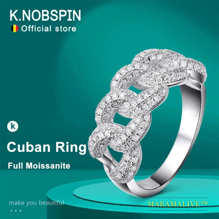 Full Moissanite Cuban Ring 925 Sterling Sliver Plated 18k Eternity Band Hip Hop Ring for Woman Man Sparkling Jewelry