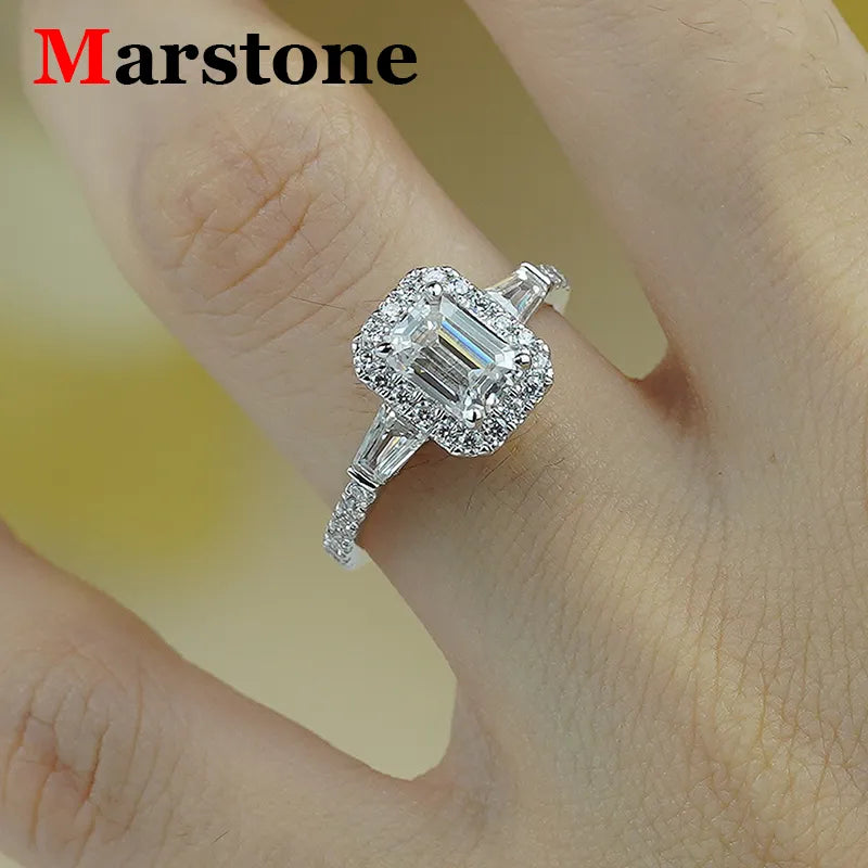 Full Moissanite Diamond D Color Emerald Lady's Ring S925 Sterling Sliver 18K Gold Plated Rings Fine Jewelry for Women