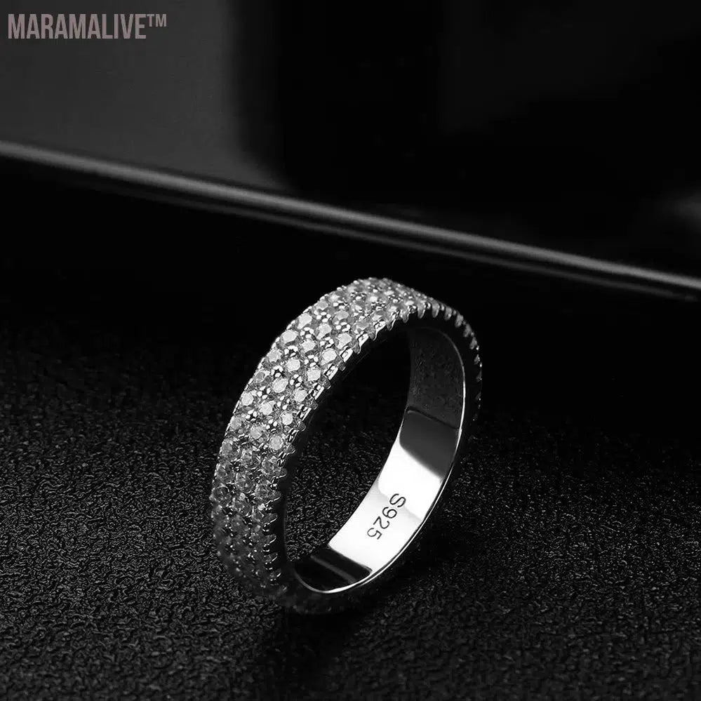 Full Moissanite Ring 925 Sterling Sliver Plated 18k Eternity Band Hip Hop Rings for Woman Man Party Sparkling Jewely