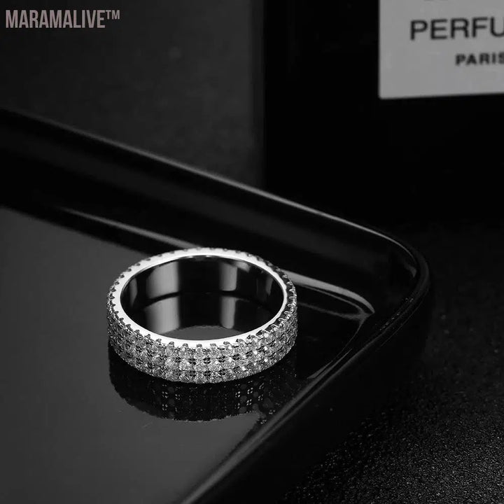 Full Moissanite Ring 925 Sterling Sliver Plated 18k Eternity Band Hip Hop Rings for Woman Man Party Sparkling Jewely