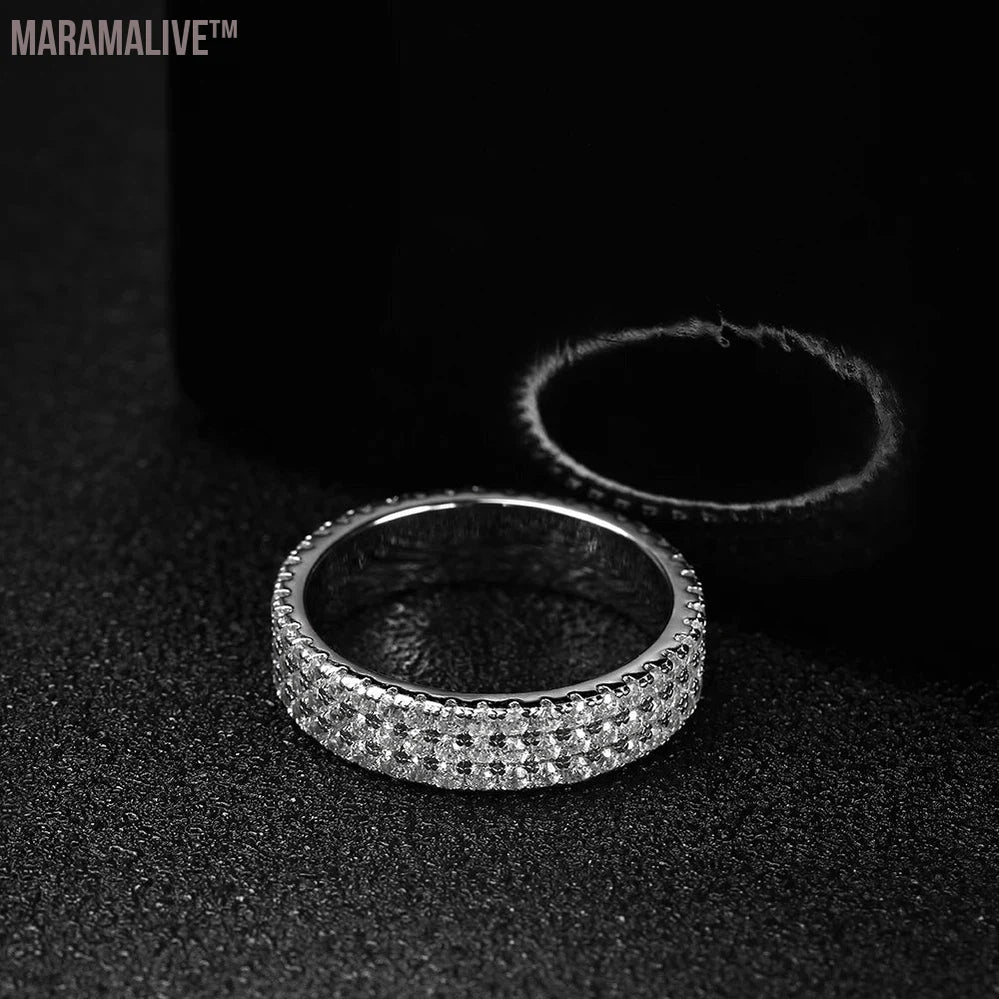 Full Moissanite Ring 925 Sterling Sliver Plated 18k Eternity Band Hip Hop Rings for Woman Man Party Sparkling Jewely