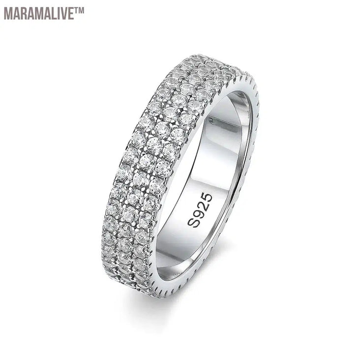 Full Moissanite Ring 925 Sterling Sliver Plated 18k Eternity Band Hip Hop Rings for Woman Man Party Sparkling Jewely