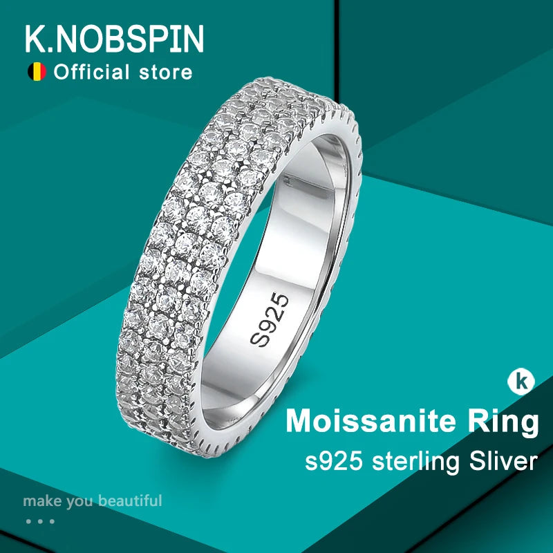 Full Moissanite Ring 925 Sterling Sliver Plated 18k Eternity Band Hip Hop Rings for Woman Man Party Sparkling Jewely