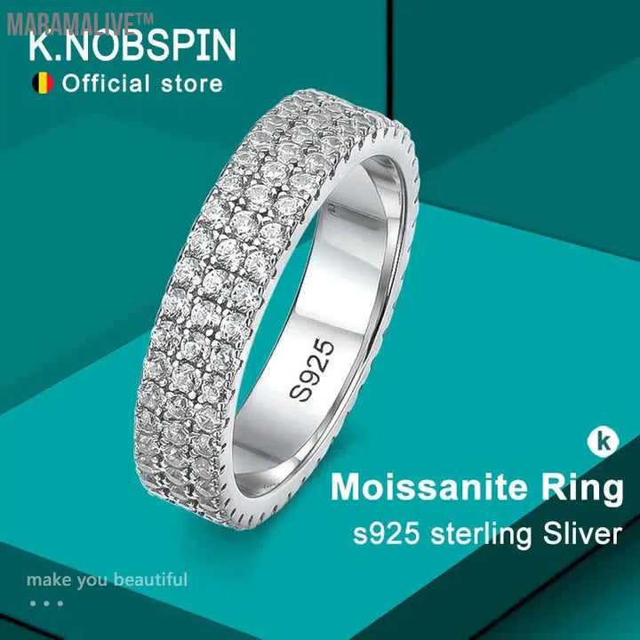 Full Moissanite Ring 925 Sterling Sliver Plated 18k Eternity Band Hip Hop Rings for Woman Man Party Sparkling Jewely