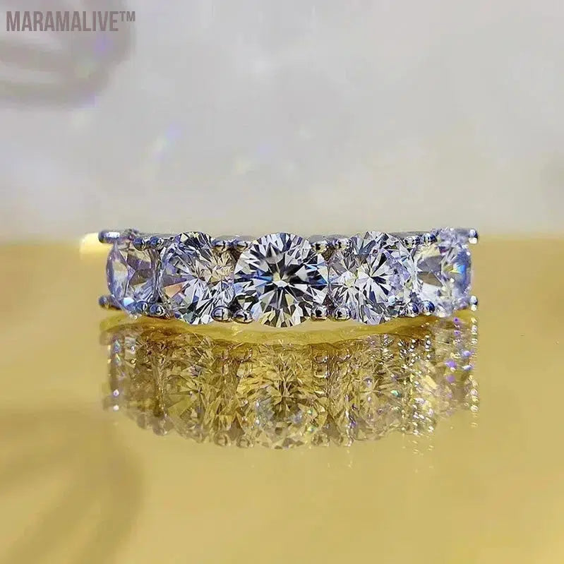 Full Moissanite Ring for Women S925 Sterling Silver Eternity Sparkling Diamond Band Wedding Rings Jewelry GRA