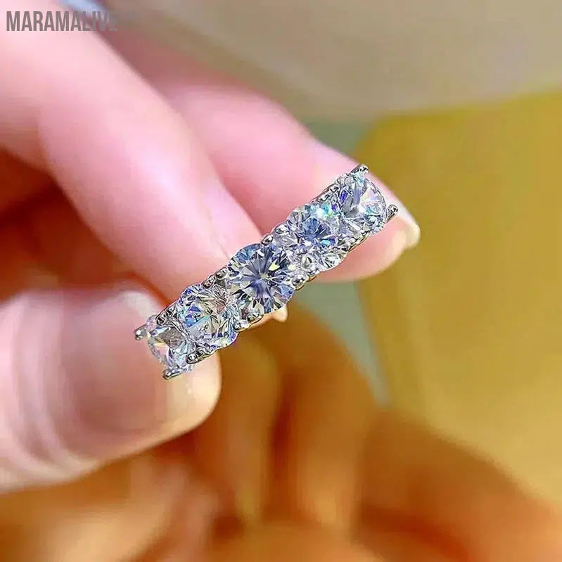 Full Moissanite Ring for Women S925 Sterling Silver Eternity Sparkling Diamond Band Wedding Rings Jewelry GRA