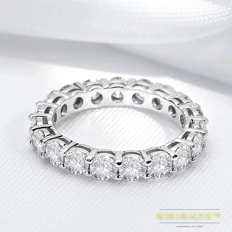 Full Moissanite Ring for Women Sparkling Wedding Eternity Bands 100% S925 Sterling Silver Jewelry Classic Ring GRA