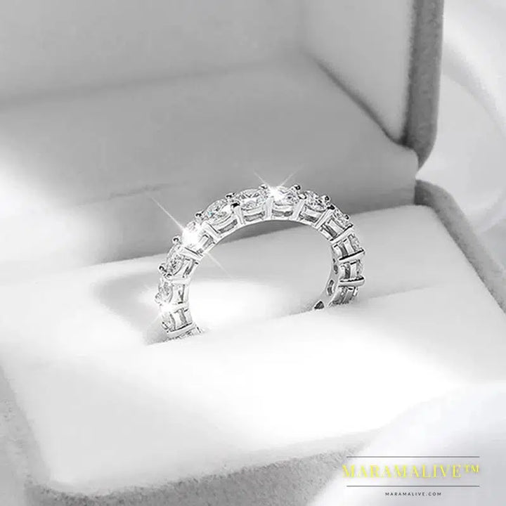 Full Moissanite Ring for Women Sparkling Wedding Eternity Bands 100% S925 Sterling Silver Jewelry Classic Ring GRA