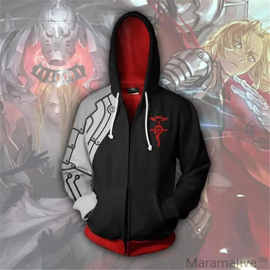 Fullmetal Alchemist Edward Elric's Autumn Zipper Jacket Hoodie Coat Anime Cosplay Sweatshirts Tracksuits Tops Clothes