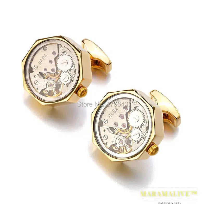 Functional Watch Movement Cufflinks With Glass Stainless Steel Steampunk Gear Watch Mechanism Cufflinks for Mens Relojes gemelos