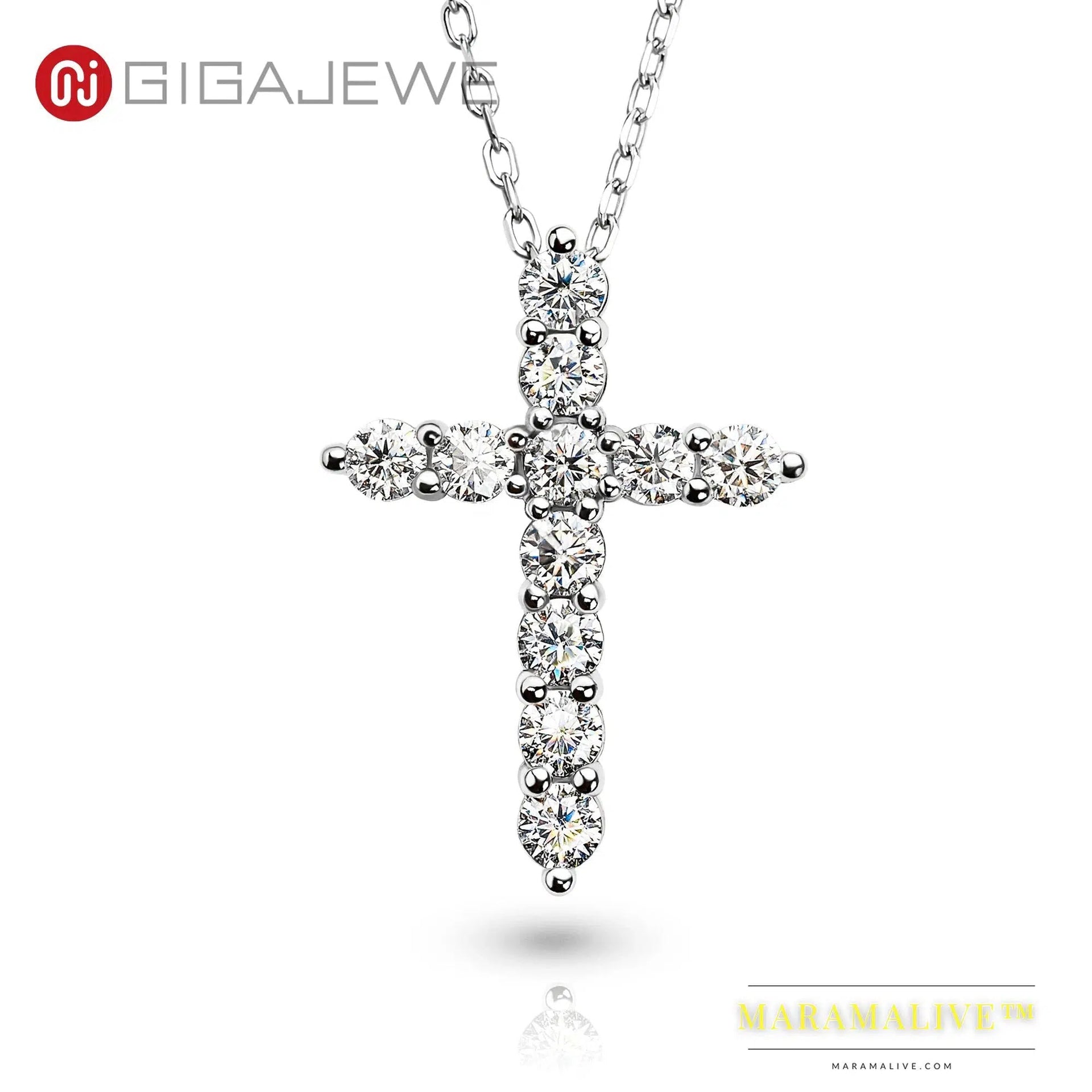 GIGAJEWE Total 1.1ct 3mmX11 Round Cut D VVS1 Moissanite 925 Silver Christian Religious Cross Pendant Necklace Woman Girl Gift