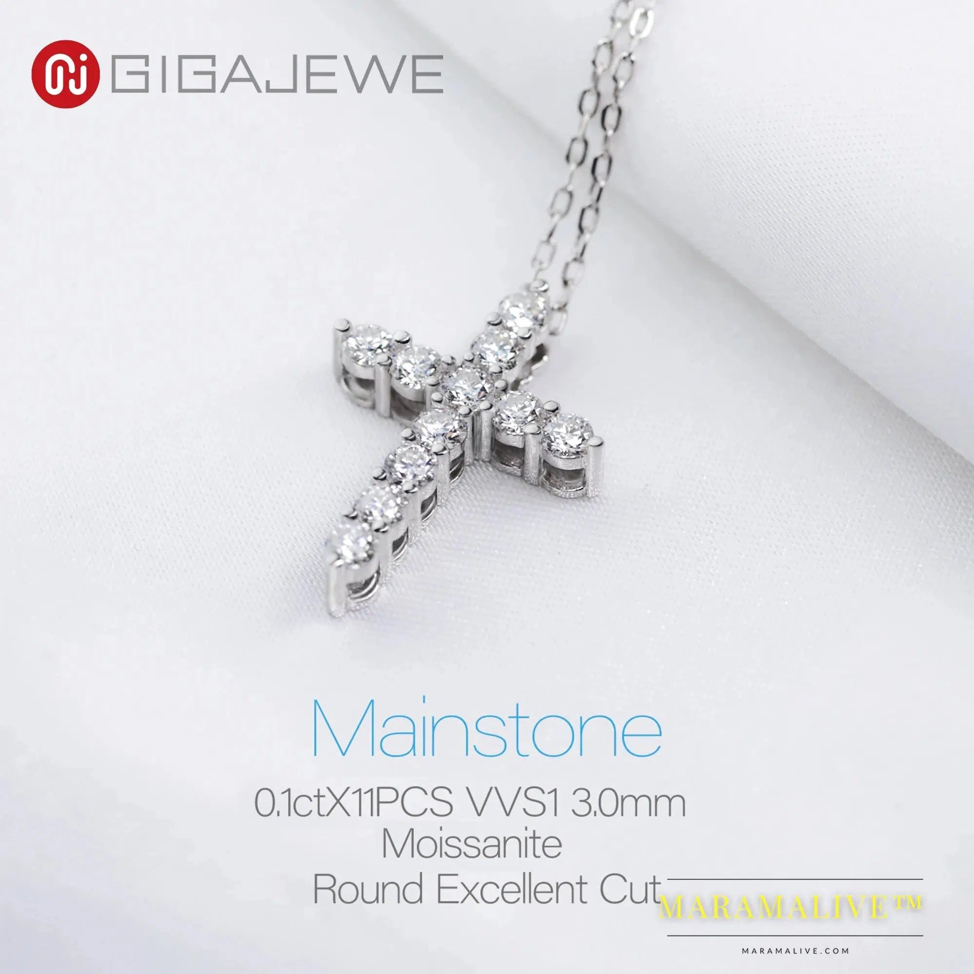 GIGAJEWE Total 1.1ct 3mmX11 Round Cut D VVS1 Moissanite 925 Silver Christian Religious Cross Pendant Necklace Woman Girl Gift