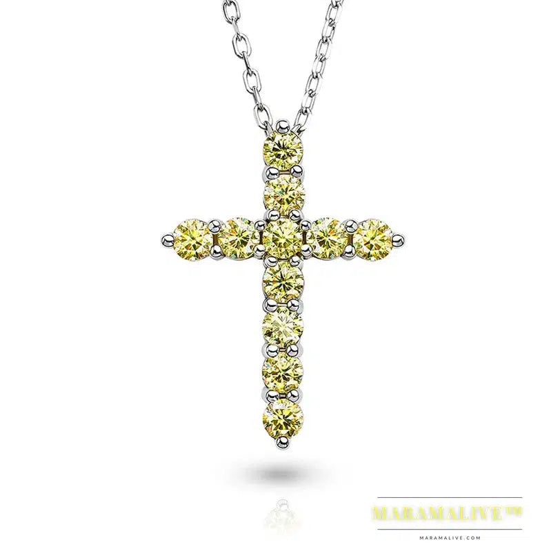 GIGAJEWE Total 1.1ct 3mmX11 Round Cut D VVS1 Moissanite 925 Silver Christian Religious Cross Pendant Necklace Woman Girl Gift