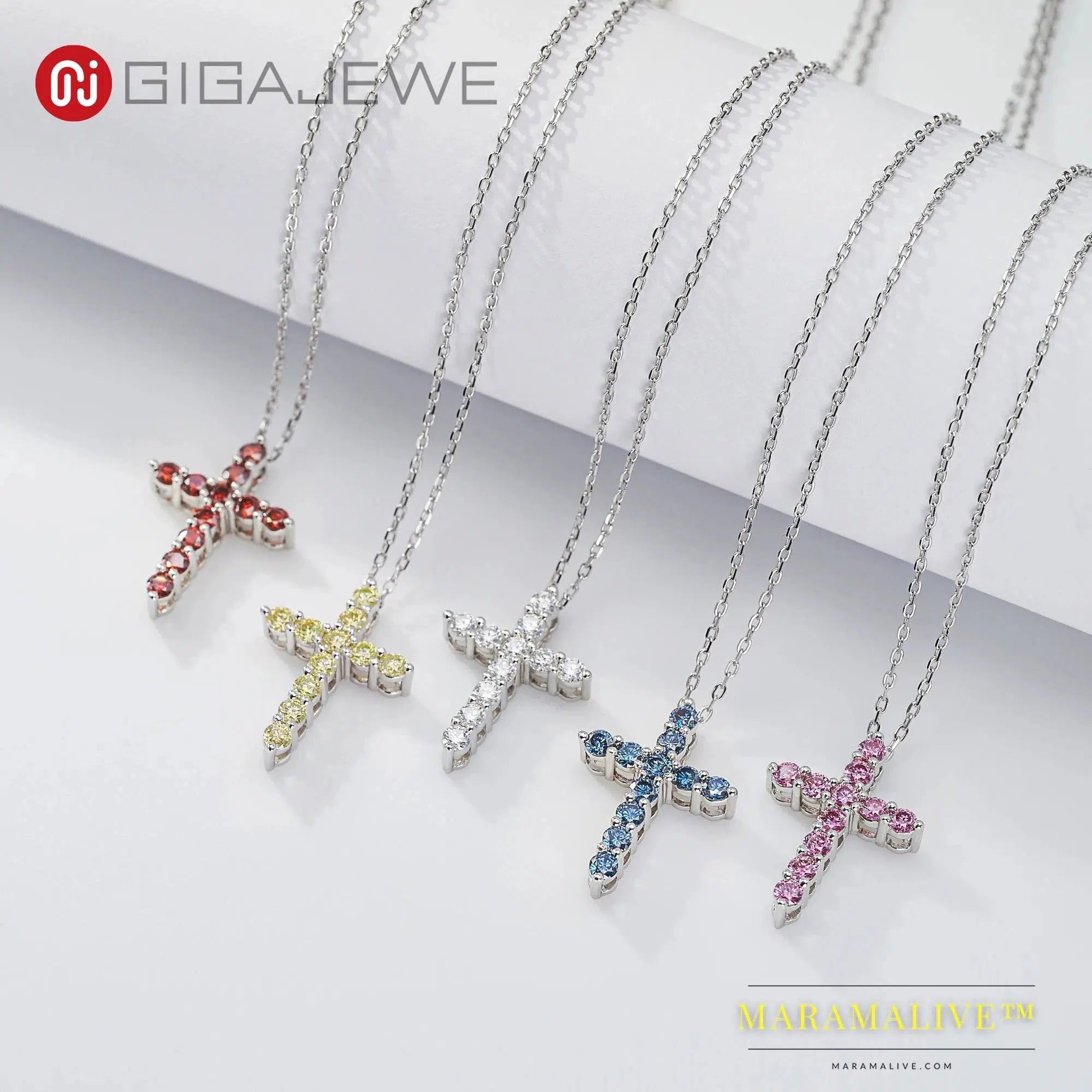 GIGAJEWE Total 1.1ct 3mmX11 Round Cut D VVS1 Moissanite 925 Silver Christian Religious Cross Pendant Necklace Woman Girl Gift