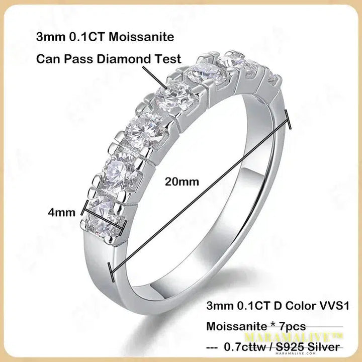 GRA Certified 1.4CT 3mm Moissanite Diamond Ring for Women S925 Sterling Silver Half Eternity Engagement Rings Wedding Band