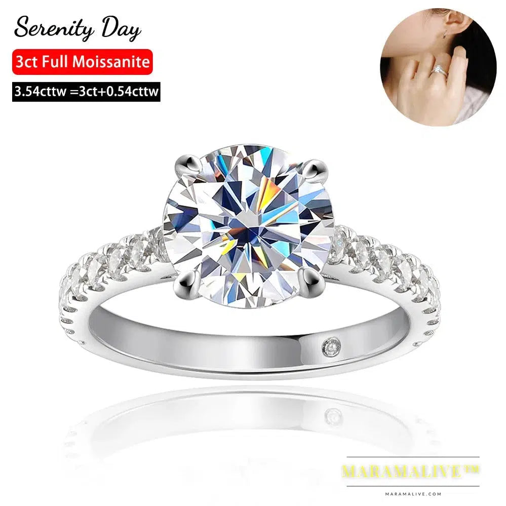 GRA Certified D VVS1 9mm 3ct All Moissanite Rings For Women S925 Silver Lab Diamond Wedding Rings Plated 18K Bands Fine Jewelry