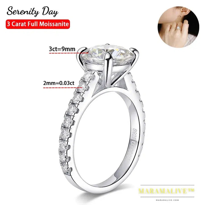 GRA Certified D VVS1 9mm 3ct All Moissanite Rings For Women S925 Silver Lab Diamond Wedding Rings Plated 18K Bands Fine Jewelry