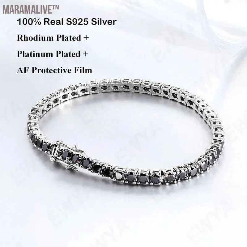 GRA Certified Real 3/4/5/6.5MM Full Black Moissanite Tennis Bracelet for Women Men S925 Silver Link Bracelets Fine Jewelry