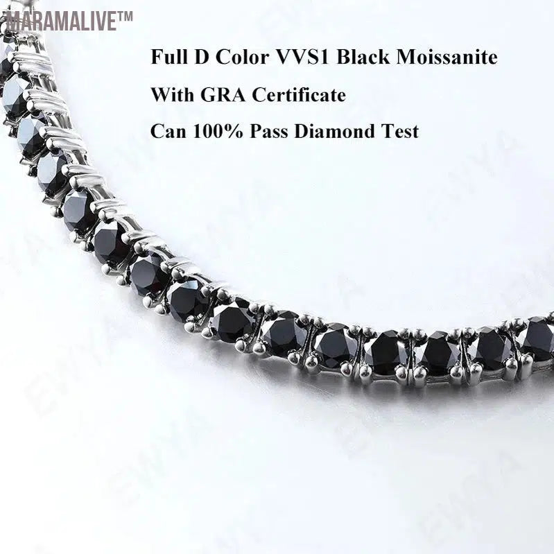 GRA Certified Real 3/4/5/6.5MM Full Black Moissanite Tennis Bracelet for Women Men S925 Silver Link Bracelets Fine Jewelry