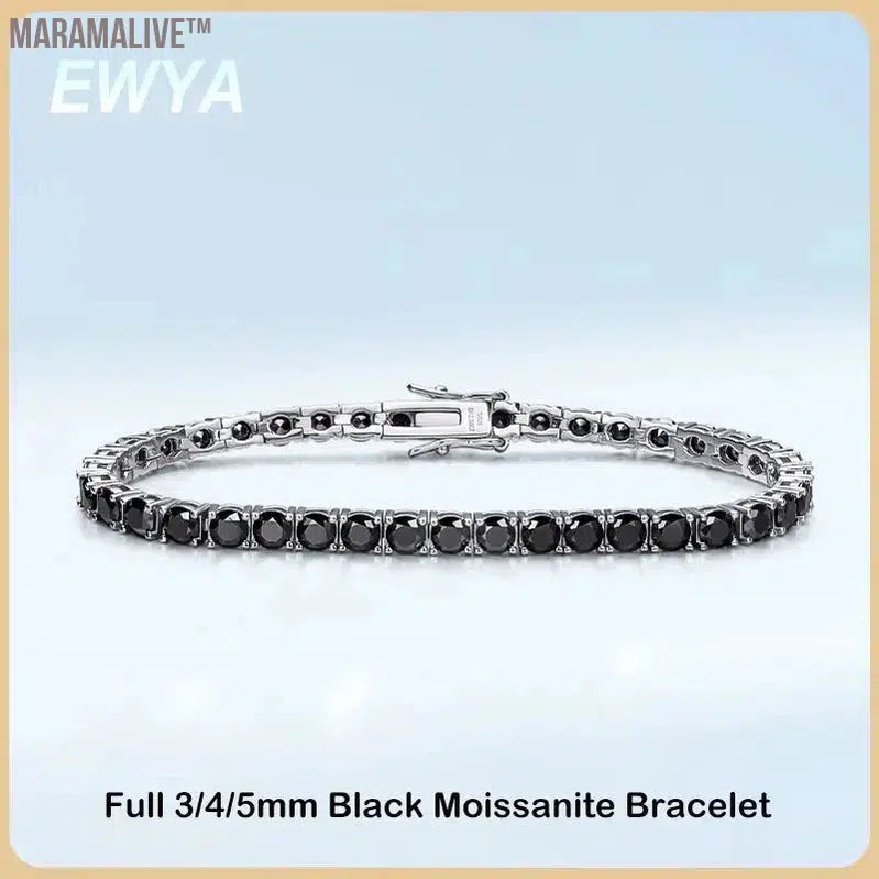 GRA Certified Real 3/4/5/6.5MM Full Black Moissanite Tennis Bracelet for Women Men S925 Silver Link Bracelets Fine Jewelry