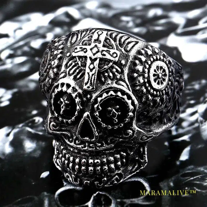 Gem ring Cross skull biker men Ring h Man's fashion jewelry