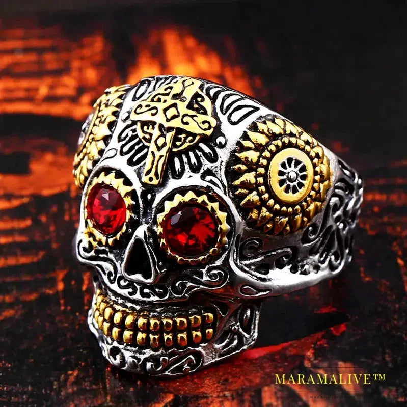 Gem ring Cross skull biker men Ring h Man's fashion jewelry