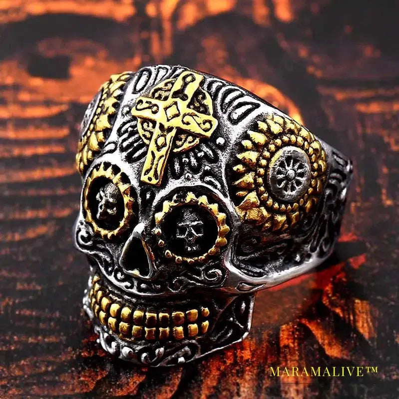 Gem ring Cross skull biker men Ring h Man's fashion jewelry