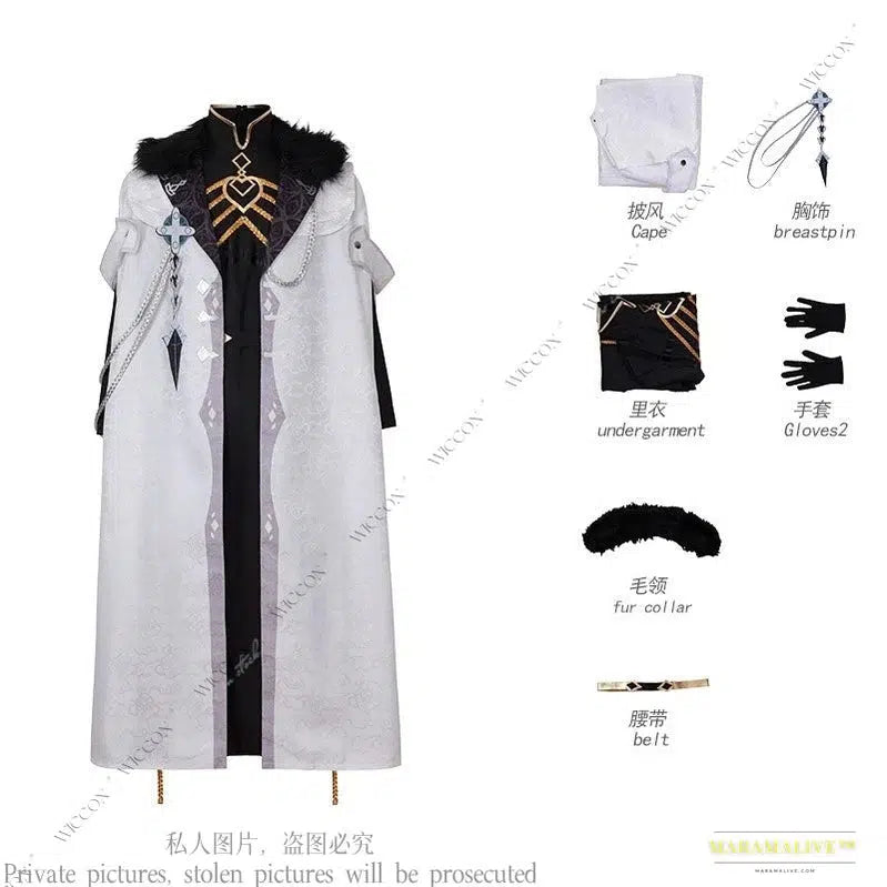 Genshin Impact Eleven Fatui Harbinger Anime Cosplay Costume - Black Uniform Cloak, Mask & Face Shield for Halloween and Party