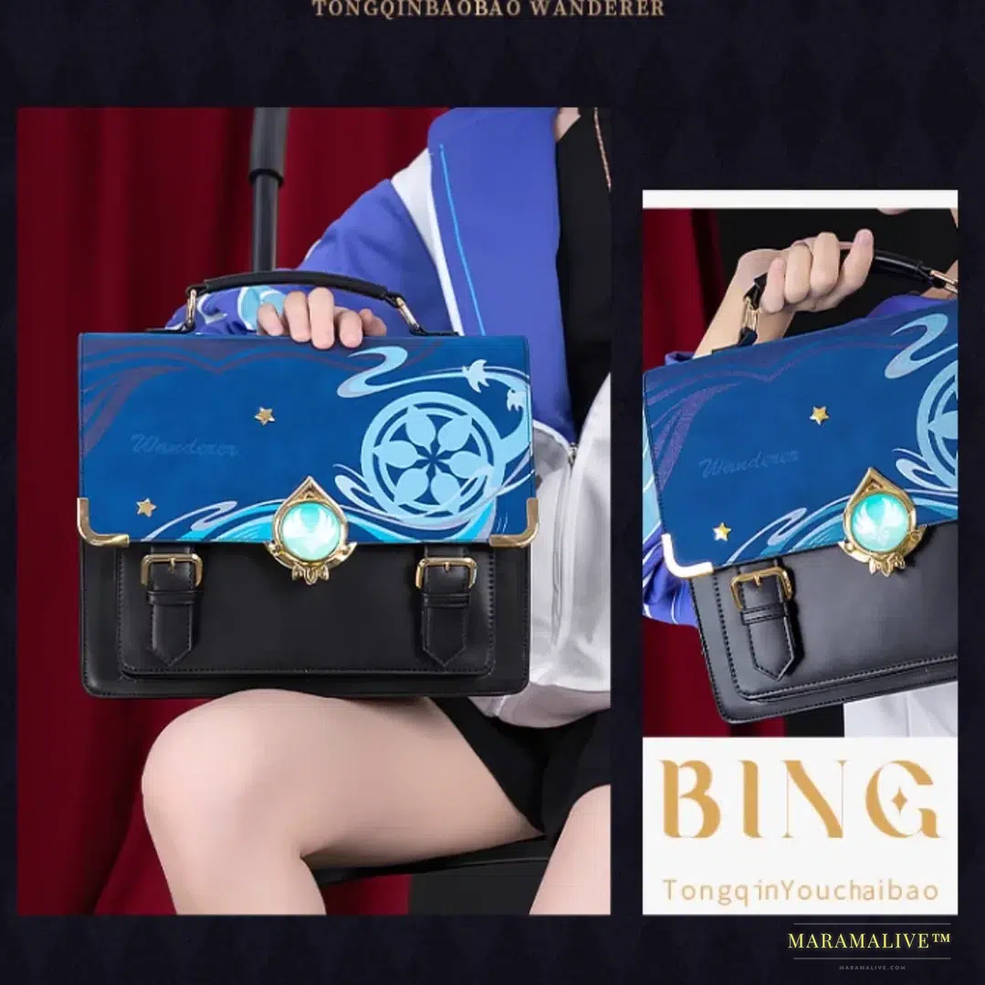 Genshin Impact Wanderer Xiao Theme Cosplay Shoulder Bag - Unique Luxury Designer PU Handbag & Campus Backpack with Metallic God's Eye Embellishment