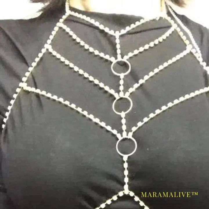 Gift Sexy Body Chain Bra Jewelry Open Round Top Body Chains Rhinestone Harness Party Club Charming Women Jewelry