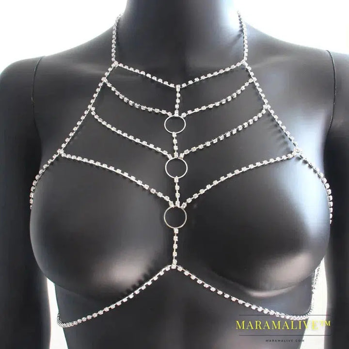 Gift Sexy Body Chain Bra Jewelry Open Round Top Body Chains Rhinestone Harness Party Club Charming Women Jewelry