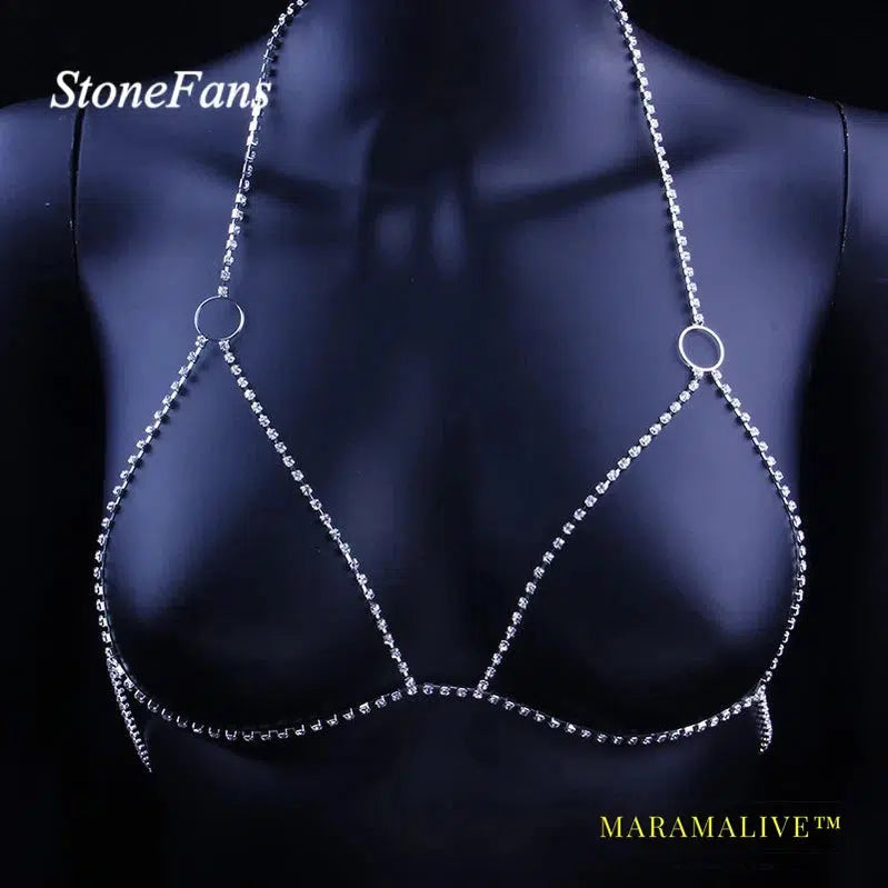 Gift Sexy Body Chain Bra Jewelry Open Round Top Body Chains Rhinestone Harness Party Club Charming Women Jewelry