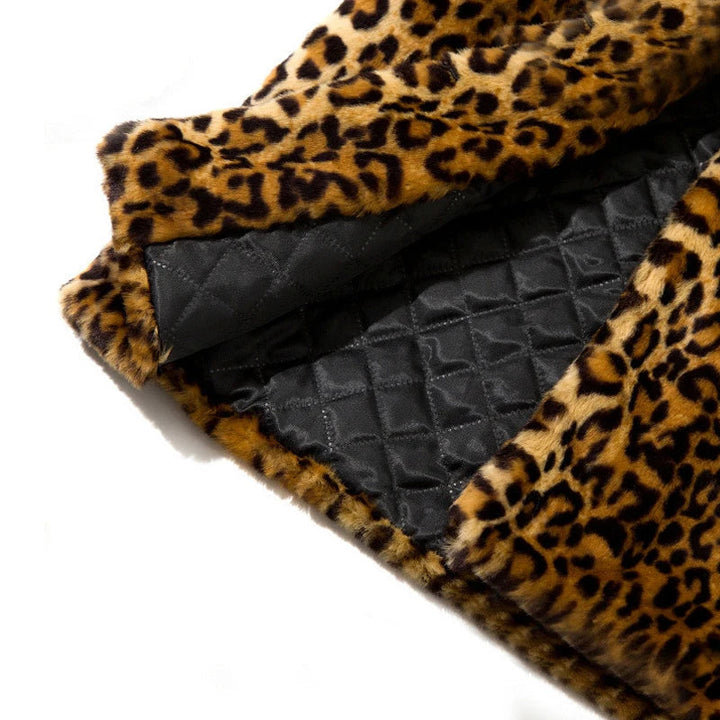 Glamorous Faux Fur Leopard Print Mid-Length Coat with Suit Collar - Fashionable Clubwear Outerwear