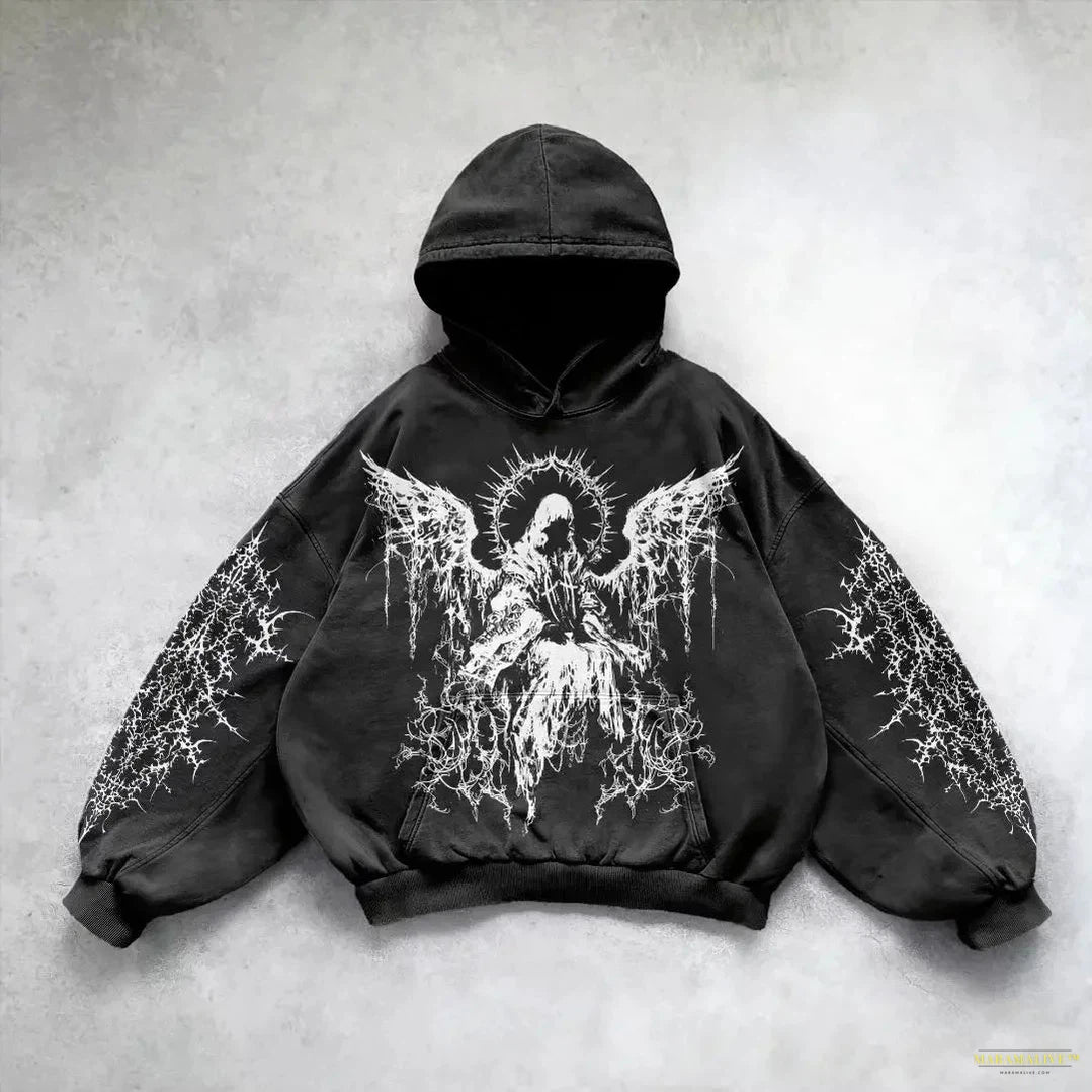 Glorious angel print harajuku y2k tops oversized goth new goth streetwear sweatshirt hoodie hoodies women couples gothic clothes