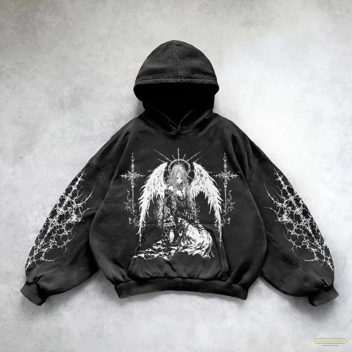 Glorious angel print harajuku y2k tops oversized goth new goth streetwear sweatshirt hoodie hoodies women couples gothic clothes