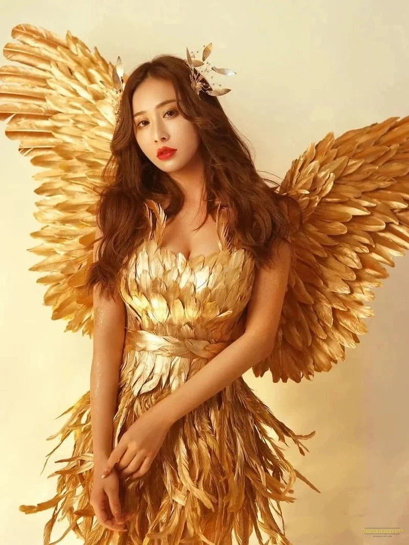 Gold Feather Fairy Wings Party Victorian Dress Sexy Fairy Angel Cosplay Costumes Princess Girl Halloween Costumes