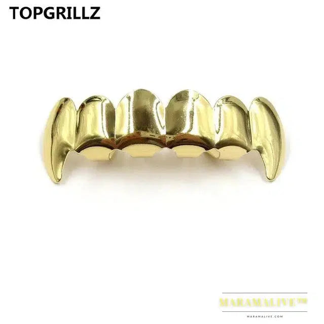 Gold Silver Plated HIP HOP Teeth Grillz Top & Bottom Grills Set With silicone Real Shiny Vampire Tooth Sets