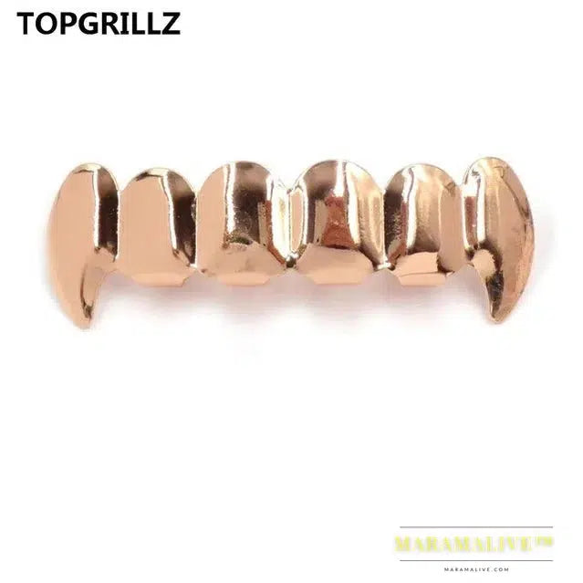 Gold Silver Plated HIP HOP Teeth Grillz Top & Bottom Grills Set With silicone Real Shiny Vampire Tooth Sets